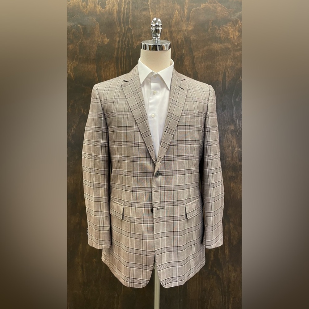 VALENTINO Check Print Wool & Silk 2-Button Jacket in Brown (Multi) Size 42 R